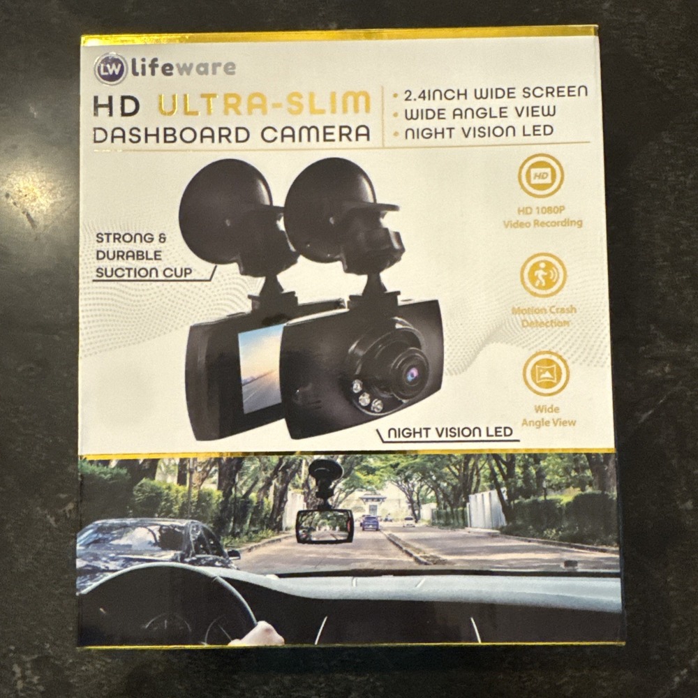 Lifeware Ultra Slim 1080p Dash Cam 2.4" Screen Wide Angle View Night Vision LED